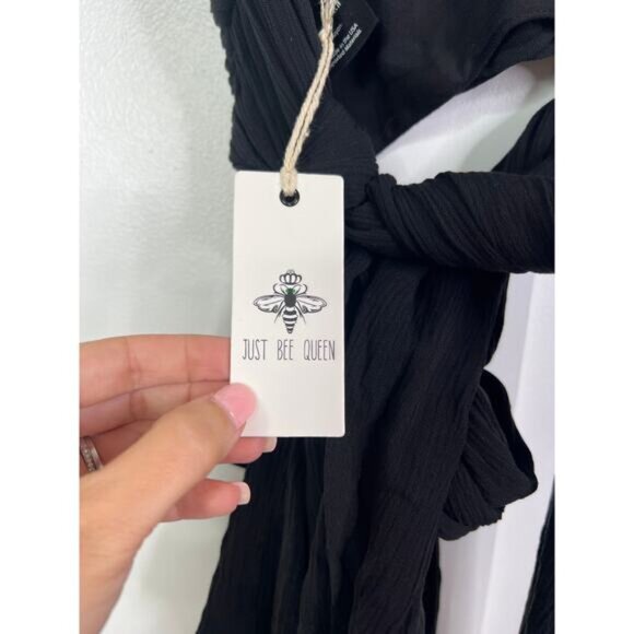 NWT Just Bee Queen Plunge V-Neck Sara Crop Top Cotton Blend in Black - Picture 5 of 7